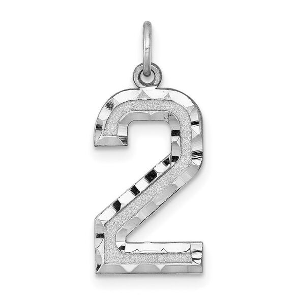 Kazi Luxury 14k White Gold Large Brushed Diamond-cut Number 2 Charm